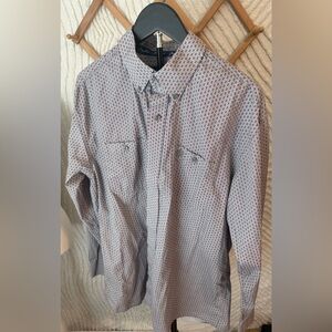 Wrangler Men's George Strait Button-Up Shirt with Small burgundy diamond Pattern